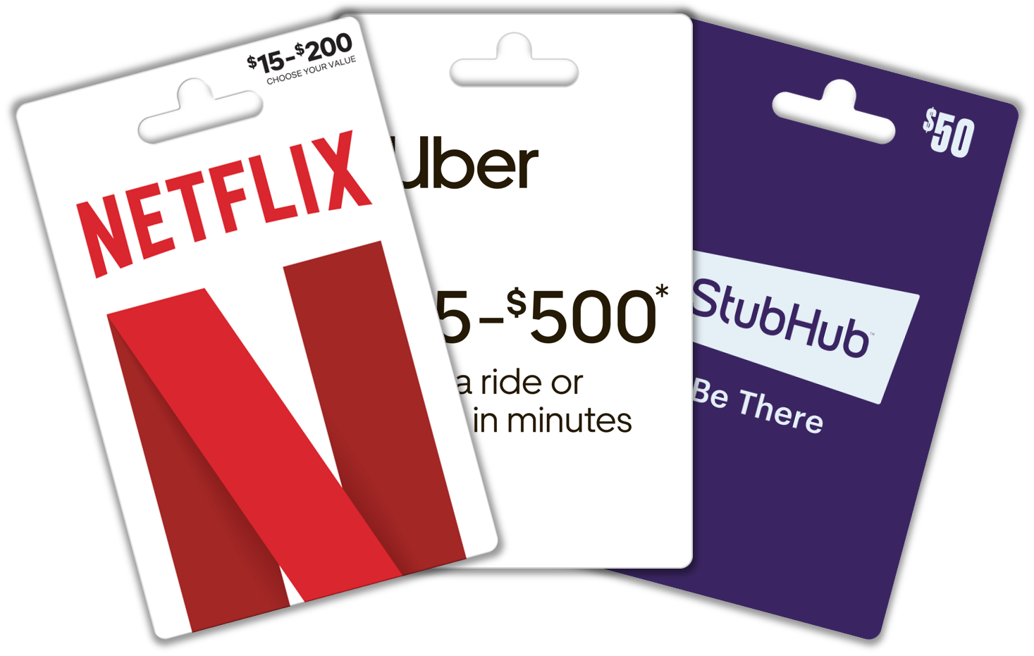 Netflix, Uber, and StubHub gift cards